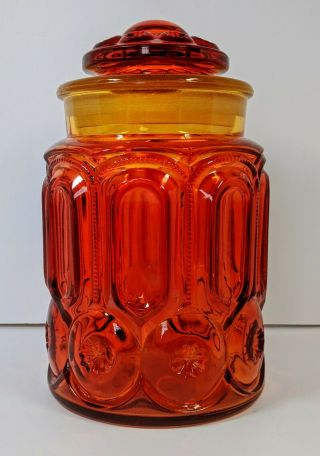 Le Smith Red Amberina Glass Moon & Stars 9 " Covered Canister Vintage
