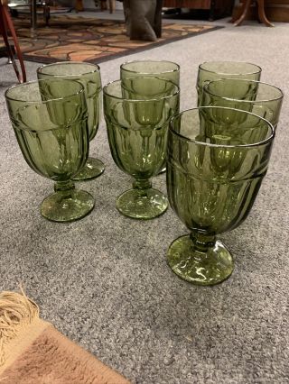 Libbey Duratuff Gibraltar Olive Green Set Of 7 16 Oz Goblets.  Perfect