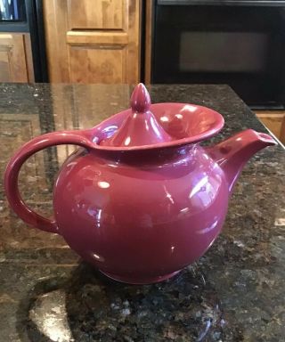 Vintage Hall China Windshield Teapot W/ Lid Burgundy Maroon Solid Color 6 Cup