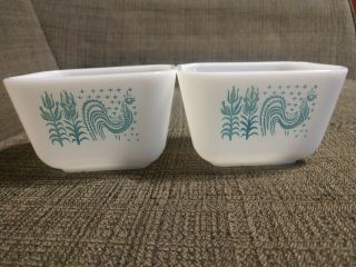 Set Of 2 Vintage 501 Pyrex Amish Butterprint Refrigerator Dishes Turquoise