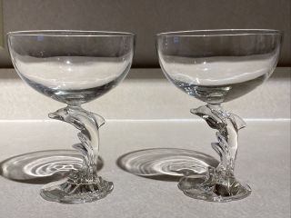 2 Luminarc Verrerie D’arques Crystal Champagne Wine Glasses Dolphin Stem France