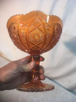 Imperial Marigold Carnival Glass Hobstar & Arches.  8 " High Compote