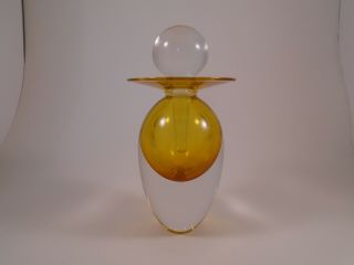 Michael Trimpol Studio Art Glass Amber Perfume Bottle Signed 6.  0 Inch