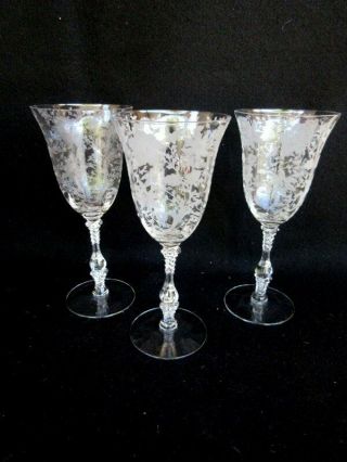 Cambridge Wildflower 3121 Set Of 3 Water Goblets 8 1/4 " Clear Etched
