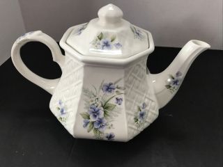 Vintage Sadler England Teapot Violet Floral With Basket Weave Replacement