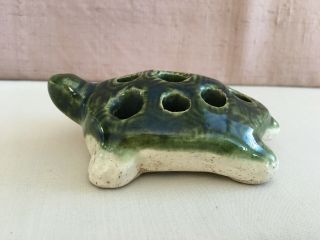 Vintage Pottery Turtle Flower Frog Ceramic 9 Holes Japan Ikebana