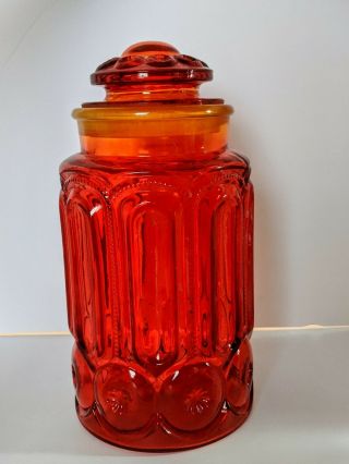 Le Smith Red Amberina Glass Moon & Stars 11 1/2 " Lided Canister Vintage