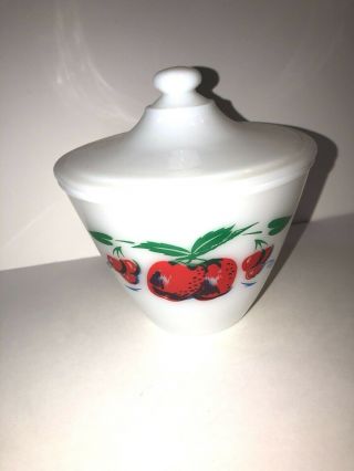 Vintage Fire King Oven Wear Apples & Cherries Grease Jar With Lid