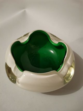 Vintage Murano Glass Bowl - Ashtray - Green & White - Hdavy