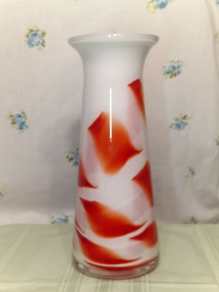 Art Glass Vase,  Murano Style Studio Art Glass Hand Blown Extra Heavy Red/white
