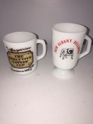 Vintage Fire King Milk Glass Executive Coffee Cup & Albany Bulldogs Mug Set X2