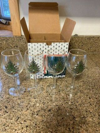 Cuthbertson " Christmas Tree " Set Of 4 Wine Stems 10oz In O Box G14