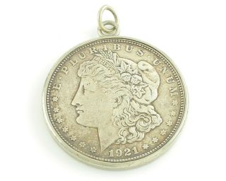 1921 - S Morgan Silver Dollar Coin Pendant Silver Custom Bezel 30 Grams