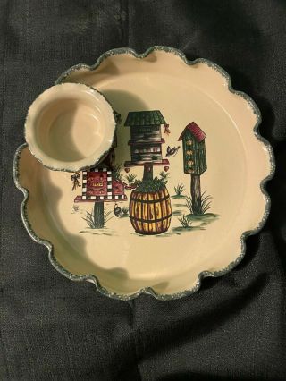 Home & Garden Party Chip And Dip Bowl Set - Birdhouse Pattern