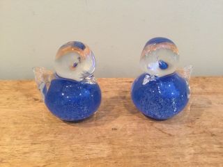 Vintage Art Glass Blue Birds Figurines Set Of 2