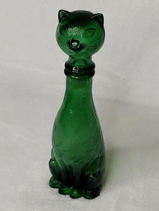 Empoli Cat Bottle Green Emerald Glass Italian Italy Vintage Retro Mid Century