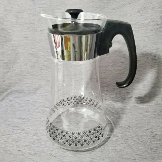 Vintage Pyrex Clear Glass Coffee Tea Pot Carafe Black Honey Bee Pattern Mcm