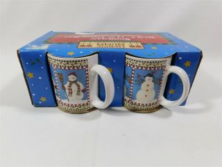 4 Sakura Debbie Mumm Snowman 12 Oz Ceramic Mugs Christmas Winter Dinnerware