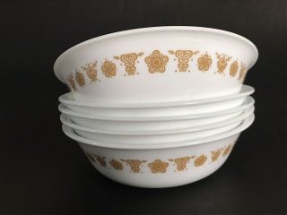Set Of 5 Corning Corelle Gold Butterfly Cereal Soup Bowls 6 1/4 "