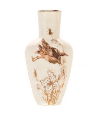 Harrach Thomas Webb Mt Mount Washington Glass Vase Enameled Bird