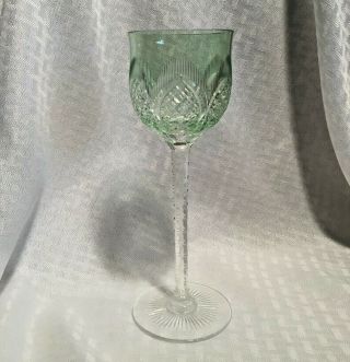 Bohemian Wine Glass 7 3/4 " Light Green Cut To Clear Crystal