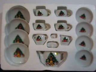 17 Pc.  Porcelain Childs Christmas China Tea Set Abc Item 16765