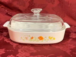 Vintage Corning Ware Wildflower Casserole Dish A - 10 - B 2.  5 Liter With Lid A12c