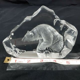 Mats Jonasson Etched Crystal Polar Bear Sculpture Figurine Statue