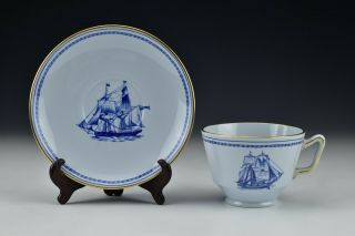 Spode Trade Winds Blue Cup And Saucer With Gold Trim