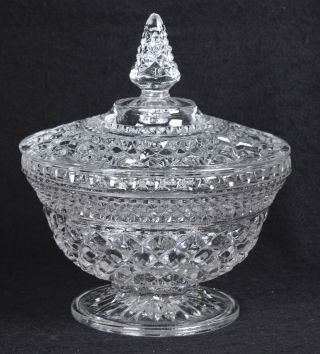 Vintage Clear Glass Lidded Depression Glass Candy Dish / Compote 7.  5 " H X 5.  75 " D