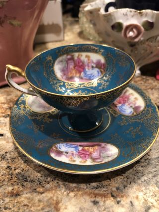 Vintage Lefton China Demitasse Tea Cup And Saucer Set - Hand Painted