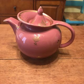 Vintage Hall China Teapot Pink With Gold Accents
