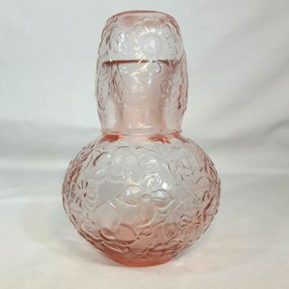 Vintage Pink Depression Glass Dogwood Bedside Water Carafe And Tumbler