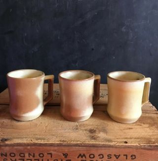 Vintage Frankoma Pottery Mugs Coffee Cups Desert Gold C5 Set Of Three 8 Oz Euc