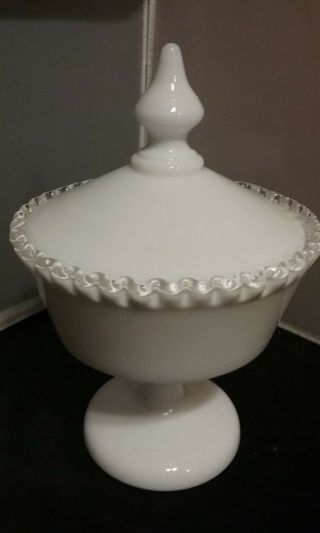 Fenton Glass Silver Crest Candy Or Nut Lidded Dish Bowl 9 1/2 " Tall