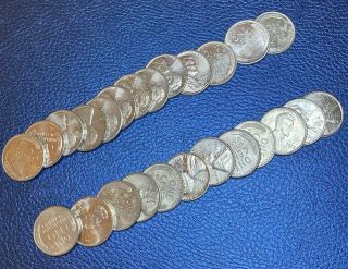 Unc / Bu 1943 D Lincoln Steel Wheat Penny Half Roll With All Minor Imperfections