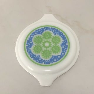 Vintage Pyrex Crazy Quilt Lid Only Promotional Round Bowl Blue And Green Pattern