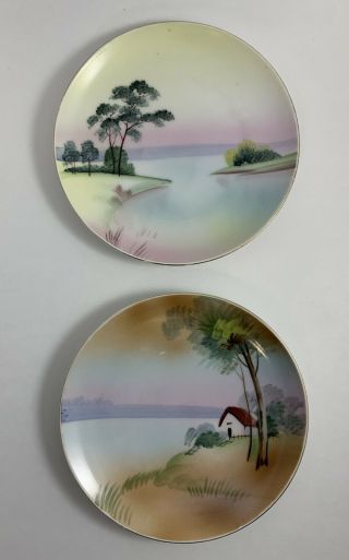 Set Of 2 Collectible Meito China Hand Painted Plates Made In Japan 6.  25 " Vintage