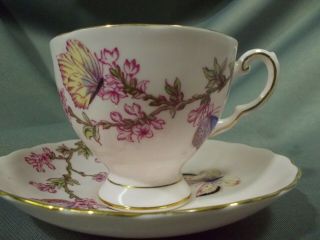 Vintage Tuscan Pink Tea Cup & Saucer Fine English Bone China With Butterflies