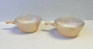Vintage Fire - King Peach Luster Oven Ware Beehive Bowls With Lids (2) 7 1/2 X 4 "