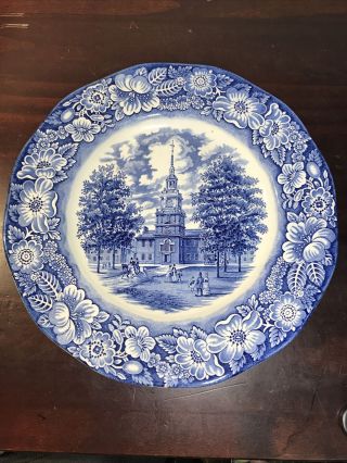 Vintage Staffordshire Ironstone Liberty Blue 10 " Dinner Plate Independence Hall