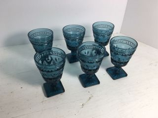 6x Vintage Colony Park Lane Blue Sherbert Goblets Glasses 4 1/2 "