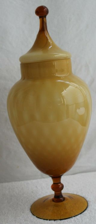 Vintage Italian Blown Butterscotch Amber 15 " Empoli Glass Apothecary Jar Lidded