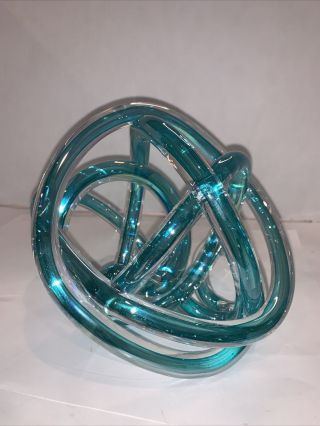 Large Murano Art Glass Knot Teal Blue Green 6.  5x6” Vintage