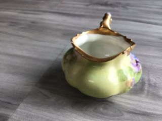 J P L France Hand Painted China Creamer Cream Pitcher Dish Violets Gold 2