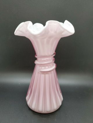 Fenton Art Glass Pink Overlay Wheat Vase