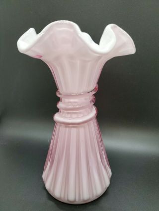 Fenton Art Glass Pink Overlay Wheat Vase 3