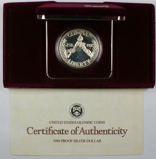 1988 Olympic Proof Silver Dollar Coin,  Commemorative,  W/coa