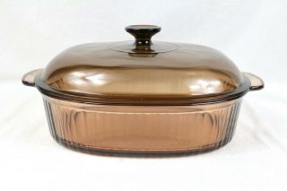 Corning Vintage Visions Amber 4 Qt Ribbed Oval Casserole Roaster W/lid Pyrex