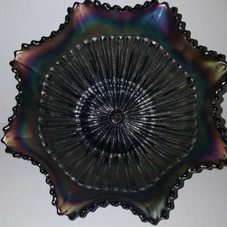 Vtg Northwood Carnival Glass - Stippled Rays 9 " Ruffled Bowl Amethyest Purple